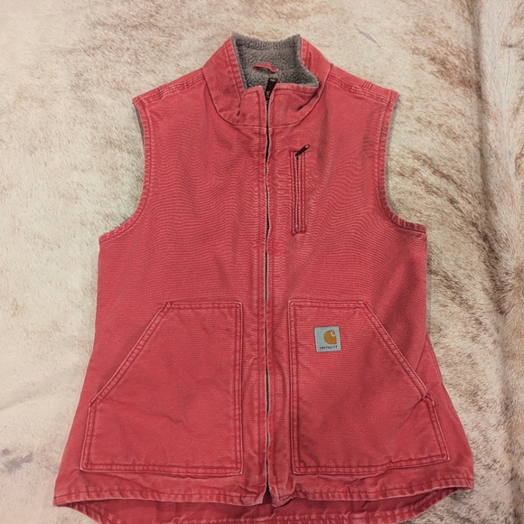 Carhartt Women's Washed Duck Mock Neck Vest - Sherpa Lined Small Pink/Rose color - Picture 2 of 9